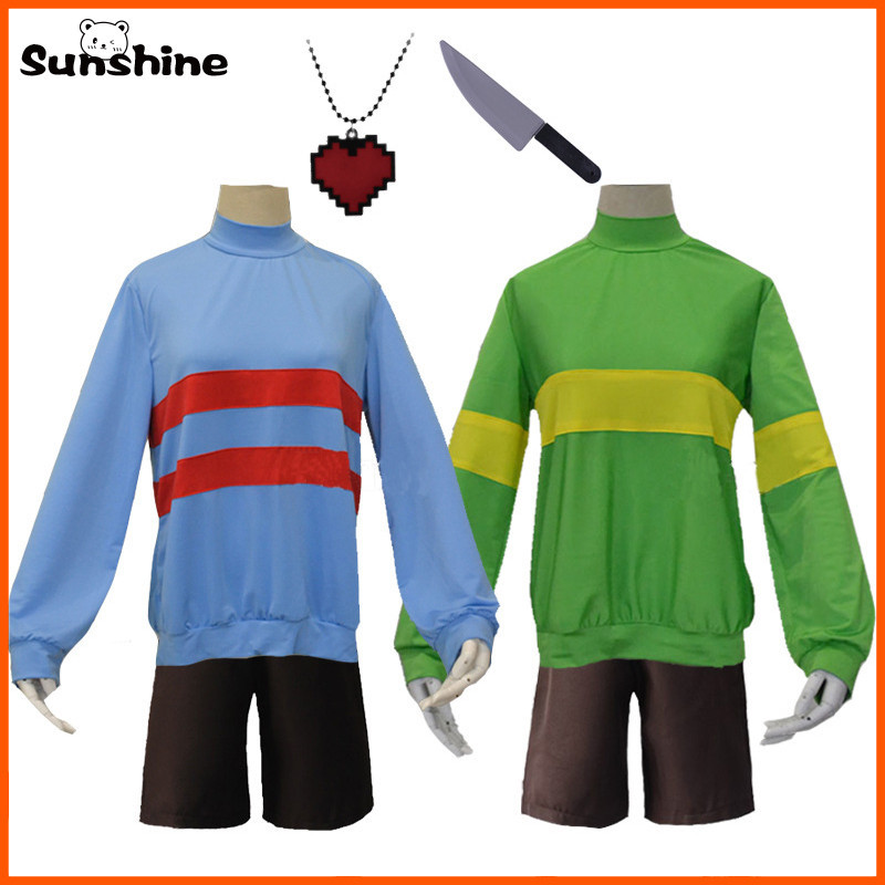เครื่องแต่งกายคอสเพลย์ อนิเมะเกม Undertale Frisk Chara Andertail คอสูง แขนยาว กางเกงขาสั้น