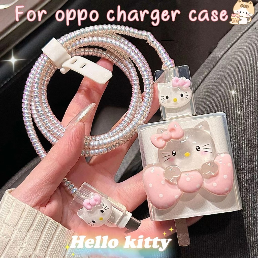 เคสป้องกันที่ชาร์จ ลายการ์ตูนเฮลโลคิตตีน่ารัก 80w สําหรับ oppo reno11 10 9 8 find x5 x6 x7 oppo 10w 20w 18w 33w 65w 67w 80w 100w