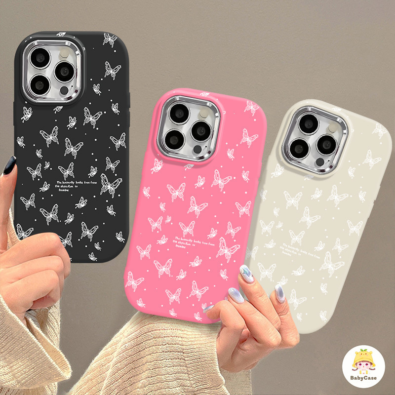 เลนส์โลหะชุบหรูหราในฝันผีเสื้อสีขาวเคสนุ่มสำหรับ iPhone 7Plus 11 15 13 14 12 Pro Max 8 7 Plus X XR XS Max