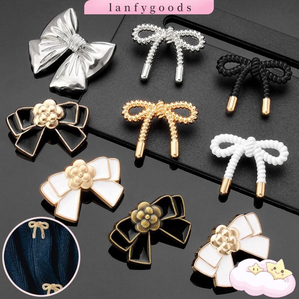 Lanfy กระดุมโลหะ รูปโบว์ สีดํา สําหรับตกแต่งเสื้อผ้า DIY