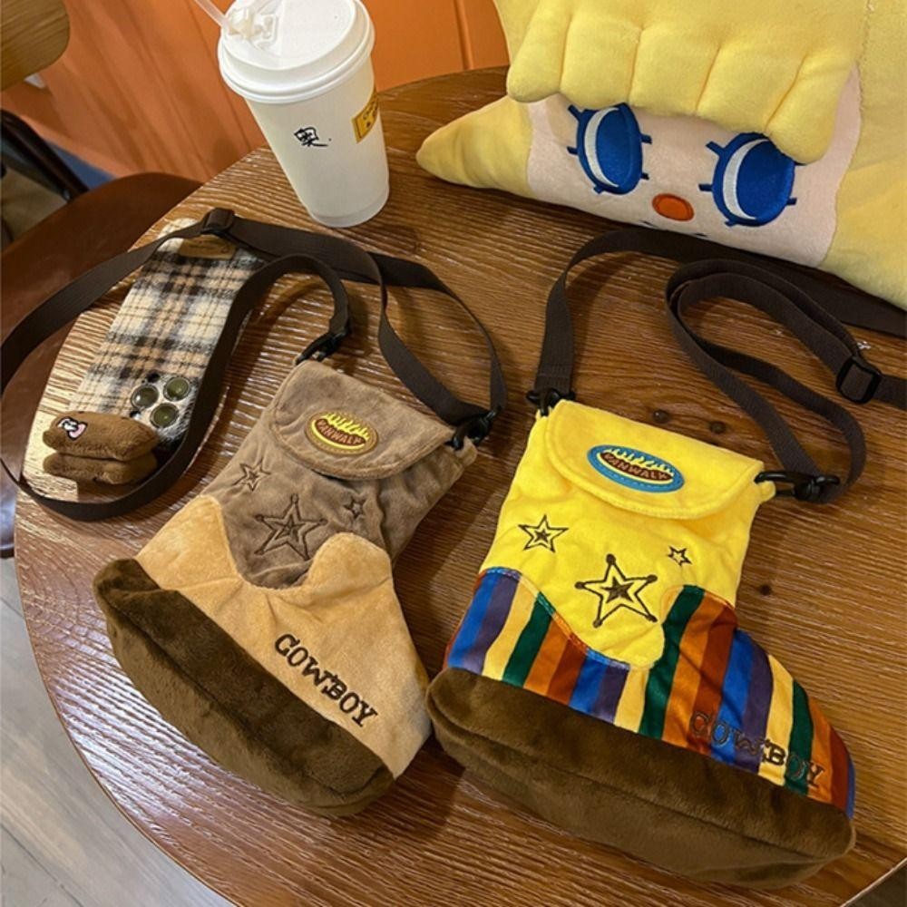 UUMIR กระเป๋าสะพายไหล่กระเป๋าตุ๊กตาผ้ากํามะหยี่ทรงรองเท้ากระเป๋าถือปักคัน - รูปที่ 4