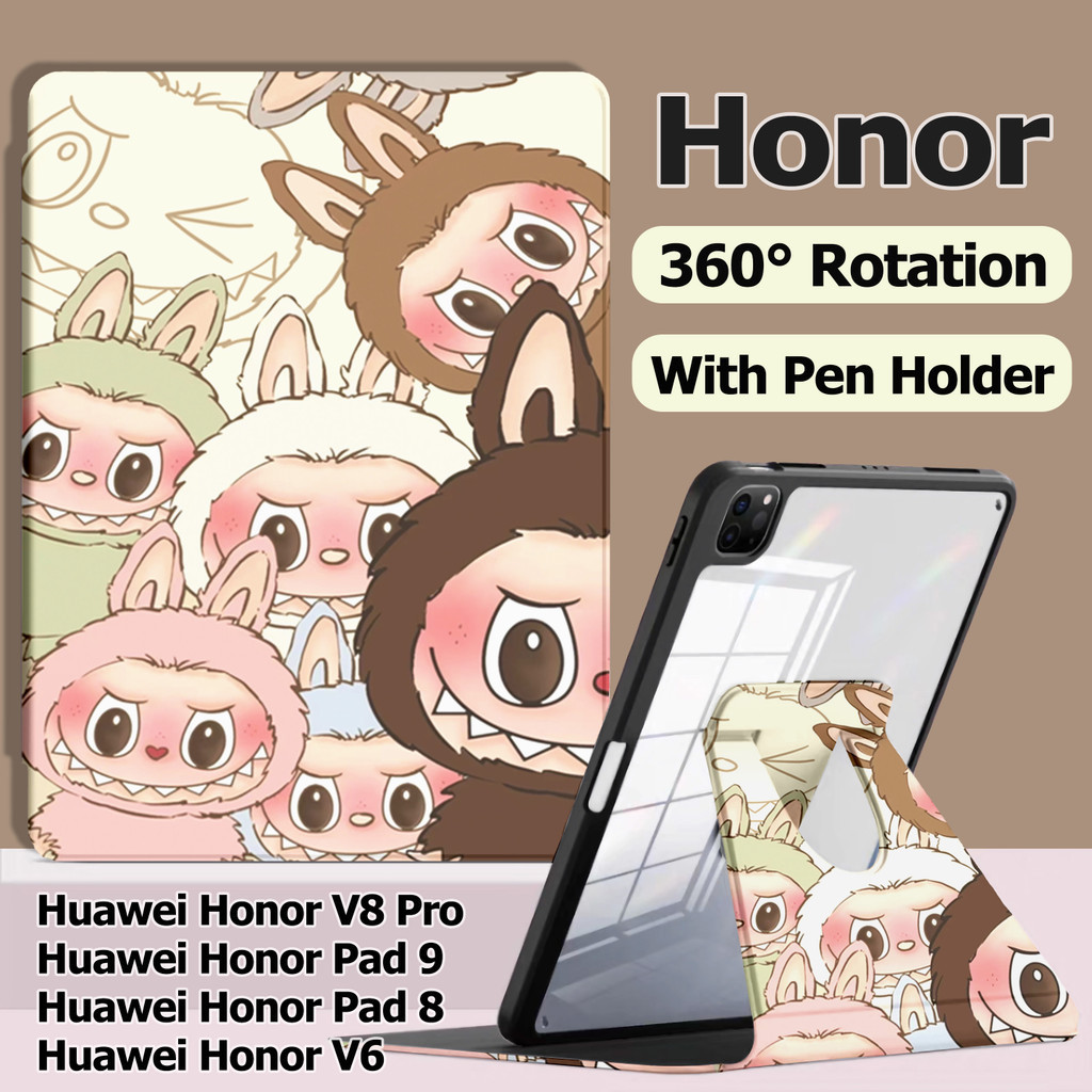 เคส Honor Pad 8 Honor Pad 9 Honor Pad V8 Pro Honor Pad V6  360° แผ่นหลังอะครีลิ เคสแม่เหล็ก Labubu ที่เสียบปากกาด้านขวา