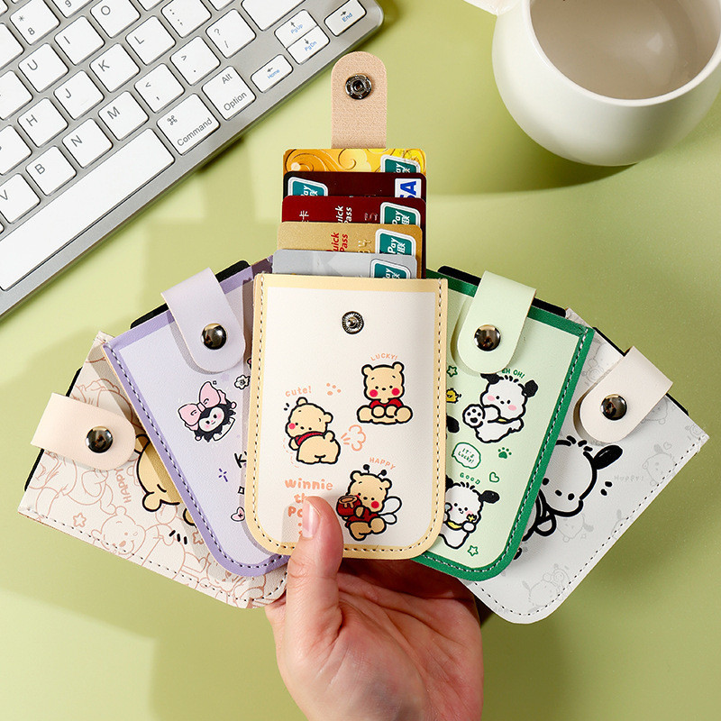 น ่ ารักการ ์ ตูน Mini Card กระเป ๋ าสตางค ์ แฟชั ่ น PU หนัง 5 กระเป ๋ ากระเป ๋ าบางลามิเนตปกปิด Anti-Theft ID ผู ้ ถือบัตรขนาดใหญ ่ ความจุ