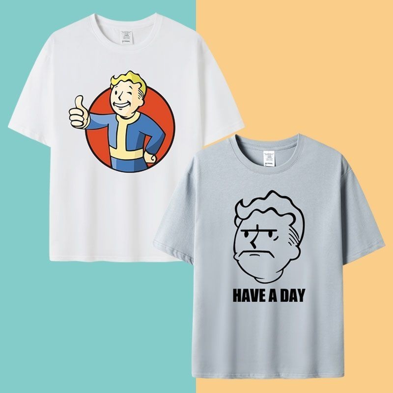 ย้อนยุคสต็อกที่มีอยู่ fallout 4เสื้อยืดแขนสั้น ผ้าฝ้ายแท้ ทรงหลวม ลายเกม Fallout Radiation 4 Shelter