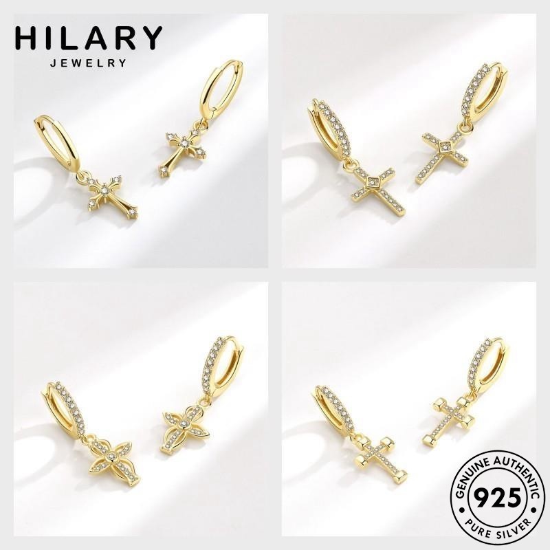 HILARY JEWELRY ต่างหู ตุ้มหู ผู้หญิง แฟชั่น ห่วง 925 แท้ เงิน เพชรทอง M125