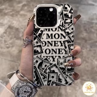 เคสโทรศัพท์มือถือโลหะเคลือบไฟฟ้าลาย MONEY ไอโฟน11 For iPhone12 13 14 15Pro MAX X XS XR 7 8Plus SE2020 เคสโทรศัพท์