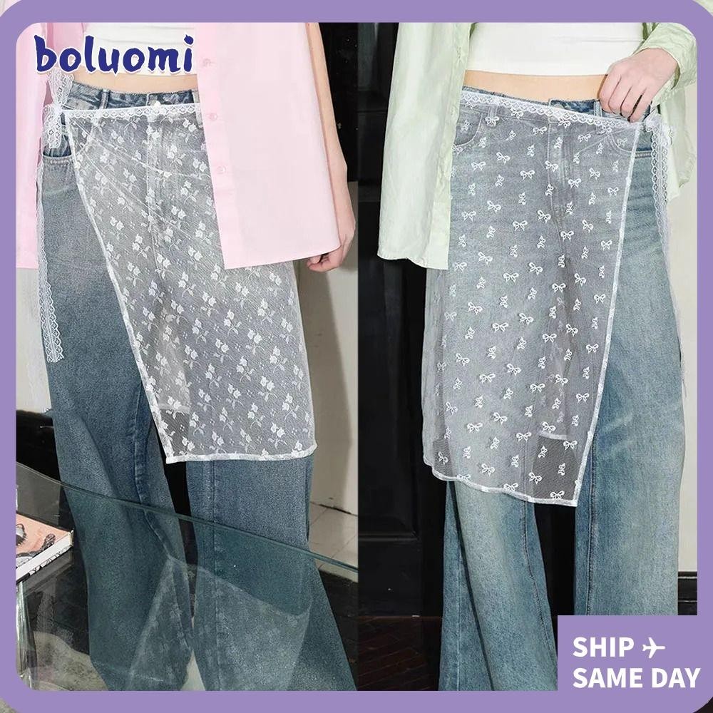 Bolumi ลูกไม้ Layered กระโปรงผ้ากอซ, Tie Up เปิดกระโปรงสาวเผ็ด Stacked กระโปรง, Y2k จับคู่กางเกง Streetwear ผ้ากันเปื้อนห่อกระโปรงสาว