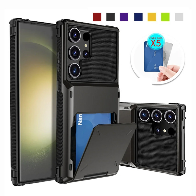 กระเป๋าสตางค์ 5-Card Slot บัตรเครดิตสําหรับ Samsung Galaxy S24 FE S23 S22 S21 FE S23 Plus S24 Ultra 