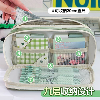 กระเป๋าเครื่องเขียนความจุใหญ่สำหรับนักเรียน 9 ชั้น กระเป๋าเครื่องเขียนสำหรับสาว