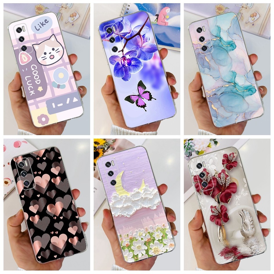 สําหรับ Vivo V2022 V2023 V20 SE ปลอกดอกไม้ยอดนิยมผีเสื้อซิลิโคนโปร่งใสปกหลังสําหรับ Vivo V20 SE V20SE กรณี