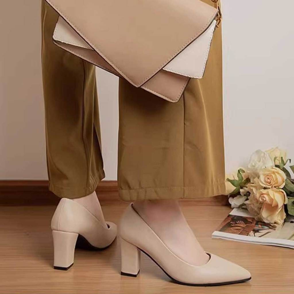 องเท้าส้นสูงปลายแหลม หุ้มส้น สีเบสิค ดีไซน์เรียบๆ ราคาถูก พร้อมส่ง - รูปที่ 4