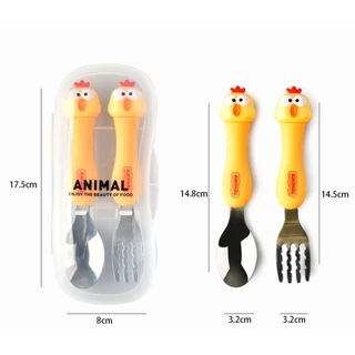 พร้อมส่ง ชุดช้อนส้อมเด็ก ช้อนส้อมหัดทาน มีกล่องใส่ พกพาสะดวก Kid Spoon Fork Set