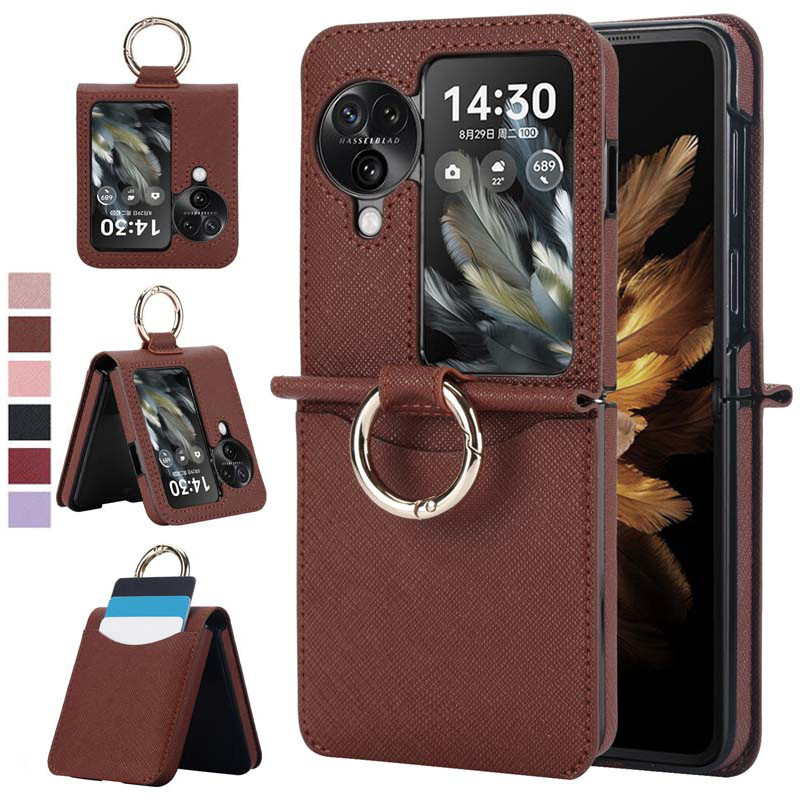 สําหรับ Oppo Find N3 Flip Wallet Case พร้อมแหวนโลหะ, Full Body Premium PU หนังกันกระแทกป้องกันกรณีพร้อมช่องใส่การ์ดสําหรับ Oppo Find N2 Flip