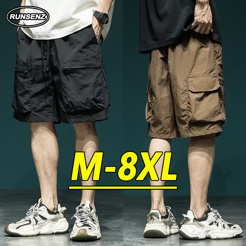 ม-8เอ็กแอล ญี่ปุ่นพื้นฐานสินค้าสั้นกางเกงผู้ชายกางเกงขาสั้นขนาดบวกหลายกระเป๋าสบายๆหลวมกางเกงขาสั้นห้าจุด