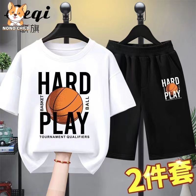 Nono แขนสั้นเด็กชาย 2024 ฤดูร้อนใหม่ 2PCs (กางเกงขาสั้นด้านบน) 3 ถึง 4 ถึง 5 ถึง 6 ถึง 7 ถึง 8 ถึง 9 ถึง 10 ถึง 11 ถึง 12 ปีเสื้อยืดสั้นสําหรับเด็กชุดเด็กเด็กสบายๆ ชุดเซต