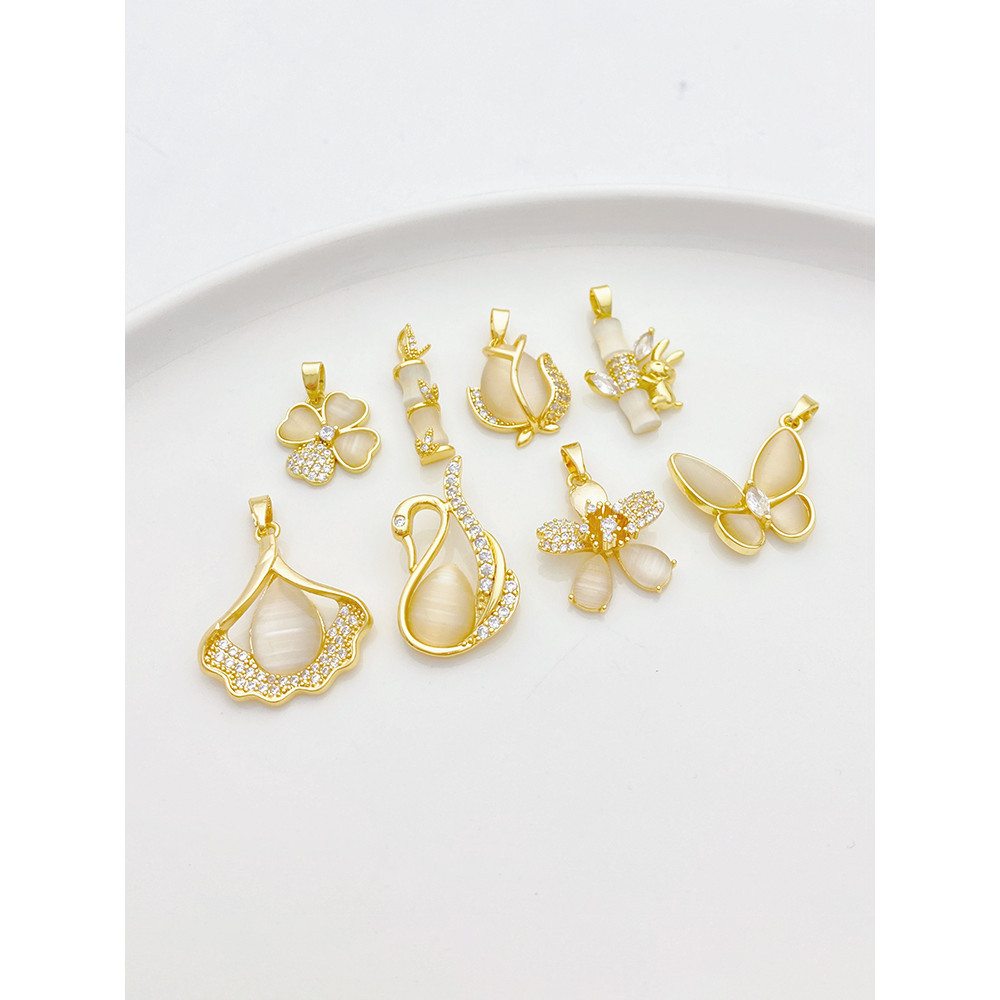 จี้ 18K Gold-Packed Color Retention ฝังเพทายโอปอลผีเสื้อไม้ไผ่ Swan Handmade diy