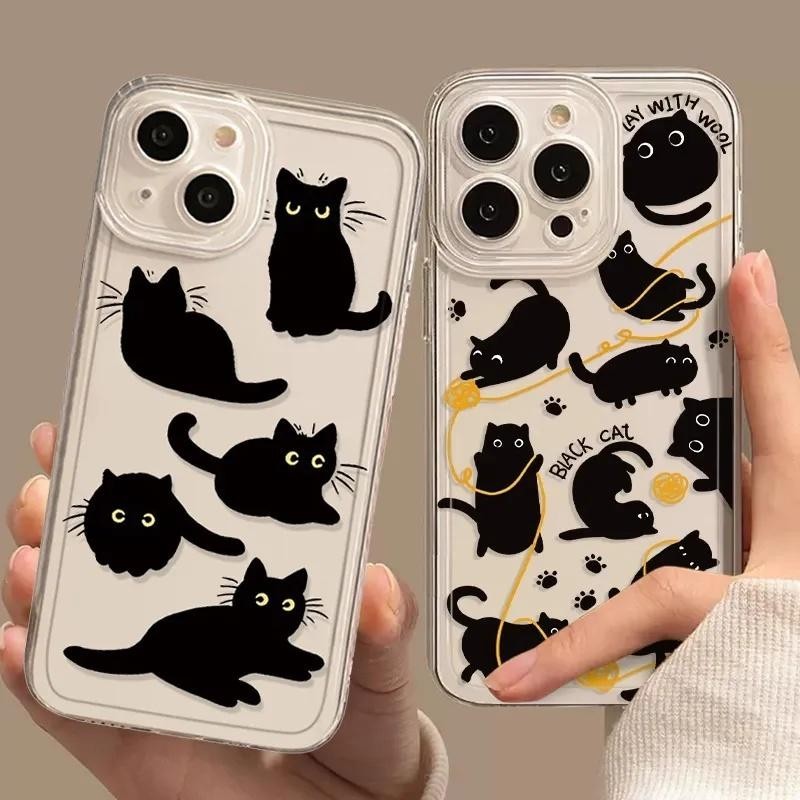 สําหรับredmiหมายเหตุ13 Pro 5G 12 4G 11S 12S 10 8 12 13 Pro Plus Redmi 12 12C 13C A2 A1 Plus 9A 9C 10C 9T 9 10เคสโทรศัพท์น่ารักแมวดํารูปแบบTPUการ์ตูน