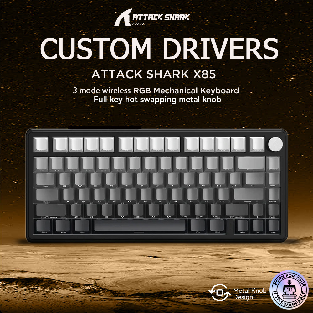  คีย์บอร์ดกลไกบลูทูธ ATTACK SHARK X85 แบบสามโหมด 2.4G, เอฟเฟกต์ RGB, หน้าจอ TFT, ปุ่มโลหะ, สวิตช์ถอดเปลี่ยนได้ทุกปุ่ม, รองรับวินโดวส์และแมค