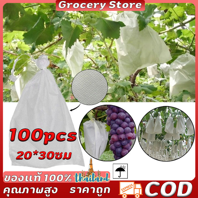 ถุงห่อผลไม้ 100ชิ้น ขนาด 20x30 ซม สามารถนำกลับมาใช้ได้อีก ถุงห่อผลไม้กันเเมลง ถุงห่อฝรั่ง ผ้าสปันบอนด์ (หนา 30 แกรม)