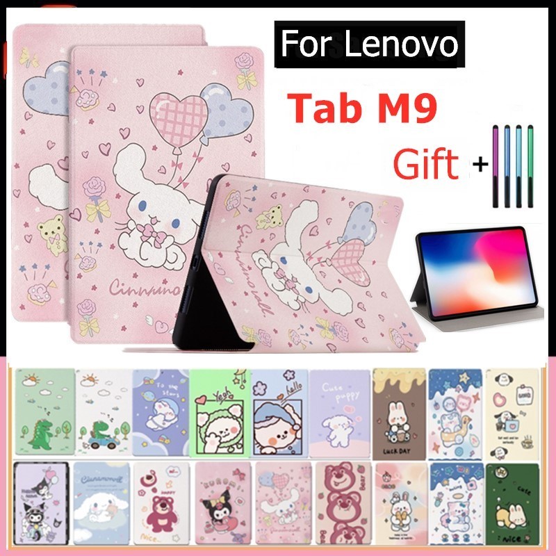 สําหรับ Lenovo Tab M9 (TB310XU TB310FU) 9 "2023 เด็กการ์ตูน Kuromi สตรอเบอร์รี่หมีกรณีสมาร์ทขาตั้งหนังสีชมพูกันกระแทกฝาครอบ
