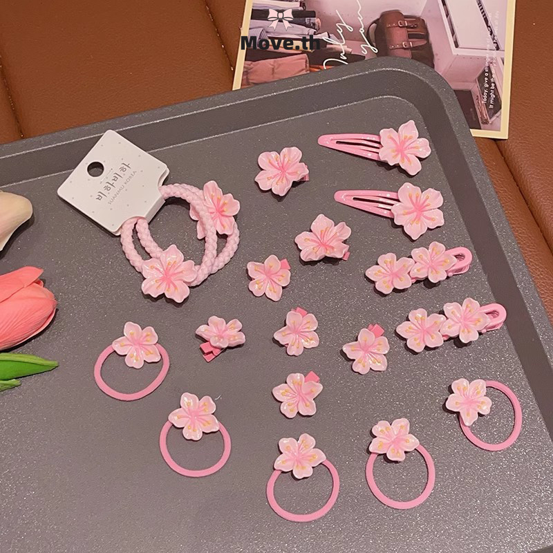 ในไทย-พร้อมส่ง กิ๊บซากุระ กิ๊บดอกไม้สีชมพูหวาน กิ๊บน่ารักเรียบ-Move