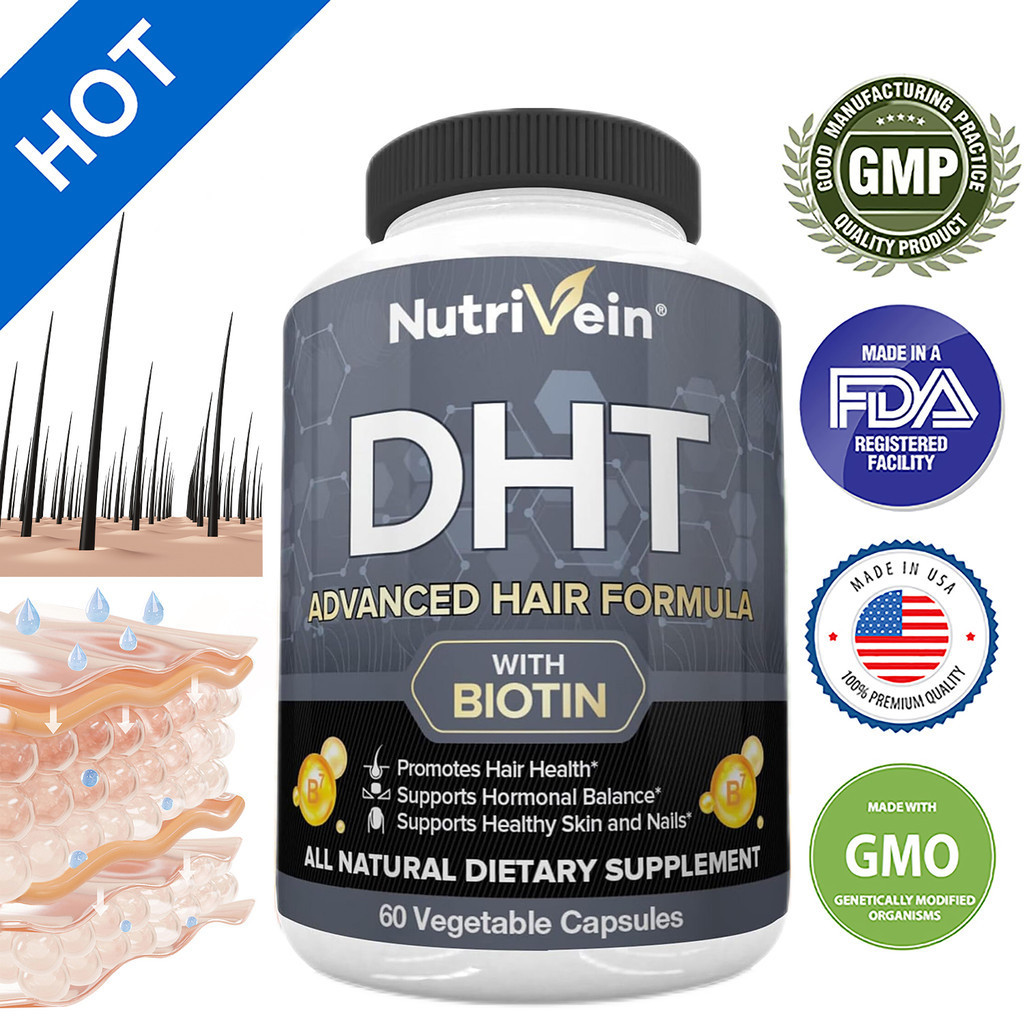 Nutrivein DHT blocker พร ้ อมไบโอตินส ่ งเสริมการเจริญเติบโตของเส ้ นผมและการเจริญเติบโตของรูขุมขนในผู ้ ชายและผู ้ หญิง