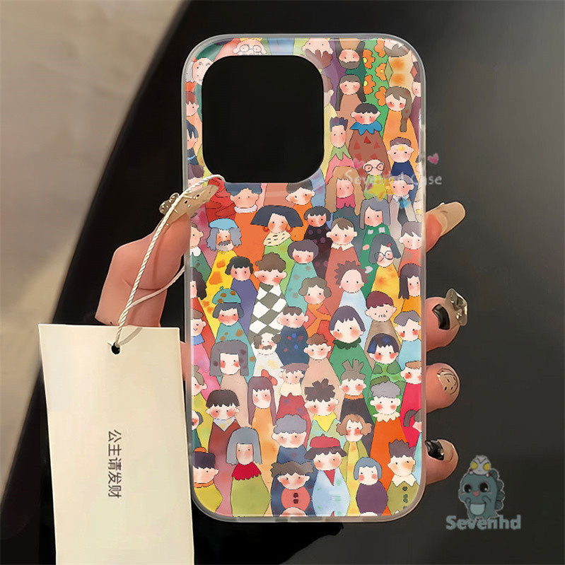 การ์ตูนสีสันcrowds CoolสําหรับiPhone 15 11 12 13 14 Pro Max X Xr Xs Max 7 8 6s Plus SE 2020 Frosted Ultra Thinเคสโทรศัพท์ป้องกันกันกระแทกTPU Clearปกหลัง