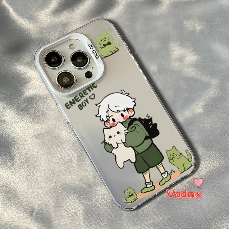 คู่น่ารักเคสโทรศัพท์สําหรับxiaomi 14T Pro 14 13 12 Ultra 13T 12T Pro Poco X6 M6 Pro X5 C65 C55 M6 F5 Pro F4 GT Hard Catฝาครอบโทรศัพท์สีเขียวพลังงานแมวสาวเด็กAnti-Fallกรณี