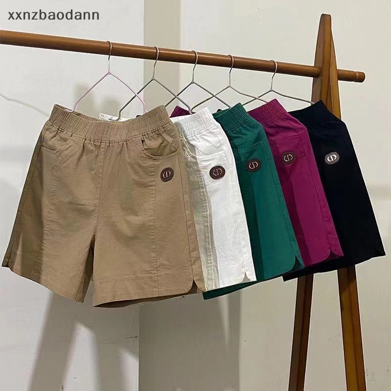 [XXNZMM ] กางเกงขาสั ้ นหลากสีสีกากีขนาดบวกของผู ้ หญิงหลวมลําลองเอวสูง LEED