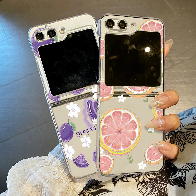 เหมาะสําหรับ Samsung Z Flip 5 Z Flip4 Z Flip3 ฤดูร้อนรูปแบบผลไม้ดูดซับแรงกระแทกป้องกันลายนิ้วมือสองใ