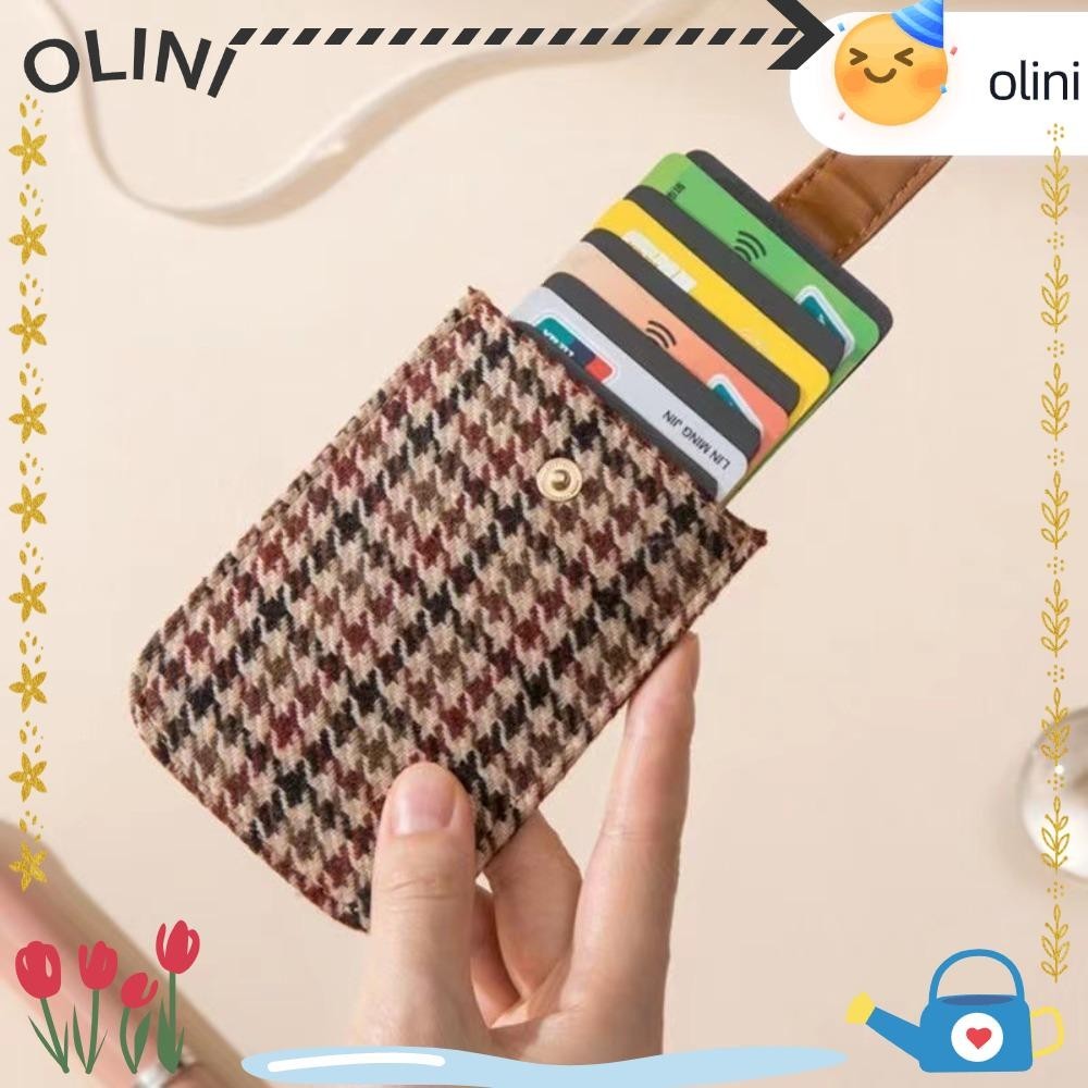 OLINI ที่ใส่บัตร, กระเป๋าสตางค์หลายช่องแบบหัวเข็มขัด, ที่ใส่บัตรหนัง PU แบบดึงที่ทันสมัยบางเฉียบสำหรับผู้หญิง