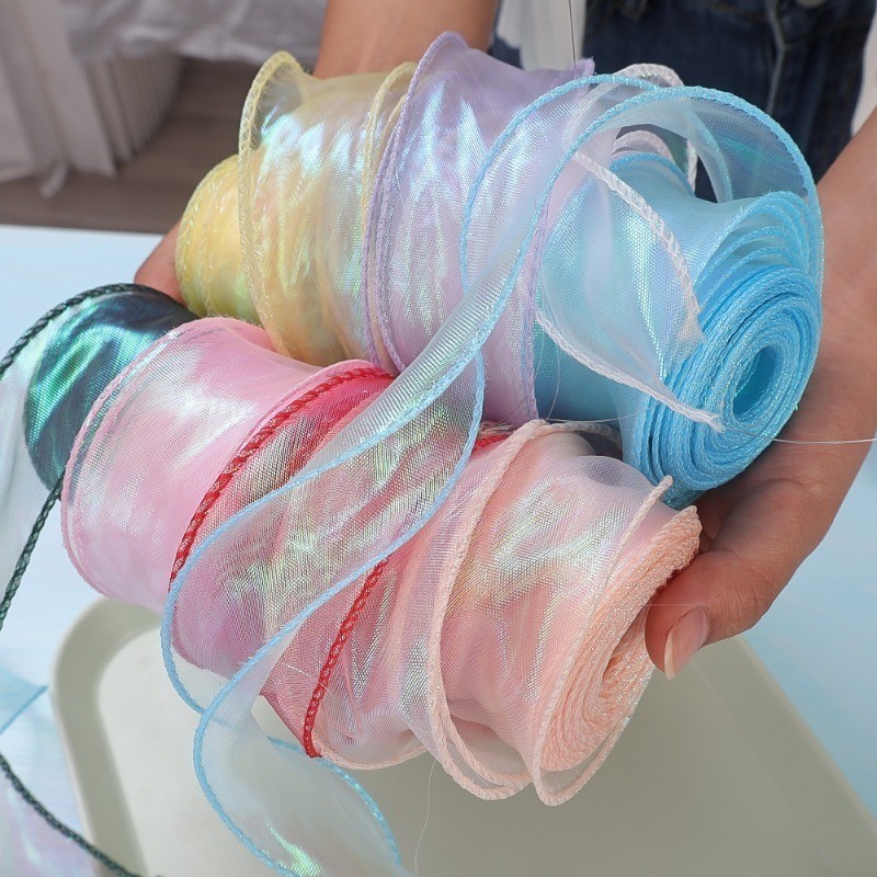 [ ที่โดดเด่น ] ริบบิ้นผ้าซาตินแฟนตาซี - วัสดุบรรจุภัณฑ์ช่อดอกไม้ - ริบบิ้นเส้นด้ายหางปลา - เส้นด้ายตาข่ายสีทึบ - เครื่องประดับโบว์เค้ก - สําหรับตกแต่งงานแต่งงาน