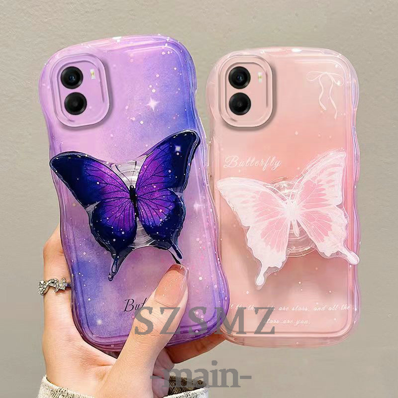 BLD| เคส สำหรับ Samsung Galaxy J7 Prime A05 A05S A15 A25 A35 A55 S20 S21 S22 S23 S24 FE Ultra Plus Soft Glossy Dream Romantic Butterfly Wave Edge Case + Free Holder