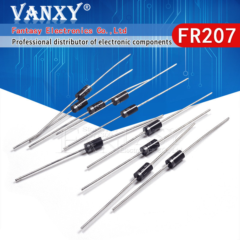 100 ชิ้นวงจรเรียงกระแสไดโอด 2A 1000V DO-15 FR207 ส่วนประกอบอิเล็กทรอนิกส์
