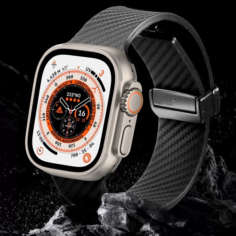 คาร์บอนไฟเบอร์ ส่วนหนึ่ง แม่เหล็กซิลิโคนสําหรับ iSmart Watch Ultra 10 9 กับ 8 7 6 54 3 2 สายนาฬิกาสําหรับ IWatch Band 46 มม.42/44/45 มม.41/40/48 มม.อุปกรณ์เสริม
