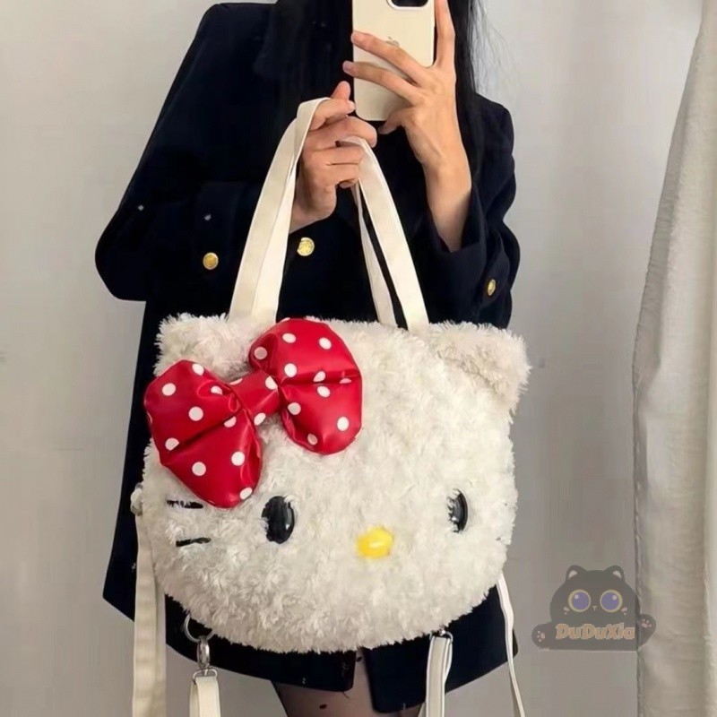 🎀การจัดส่งที่รวดเร็ว🎀ซานริโอ สไตล์เดียวกัน ทํานอง กระเป๋าการ์ตูนบิ๊กใบหน้า ทํานอง กระเป๋าเป้สะพายหลังความจุขนาดใหญ่ ทํานอง กระเป๋าถือน่ารัก สวัสดี คิตตี้ กระเป๋าสาวกร - รูปที่ 5