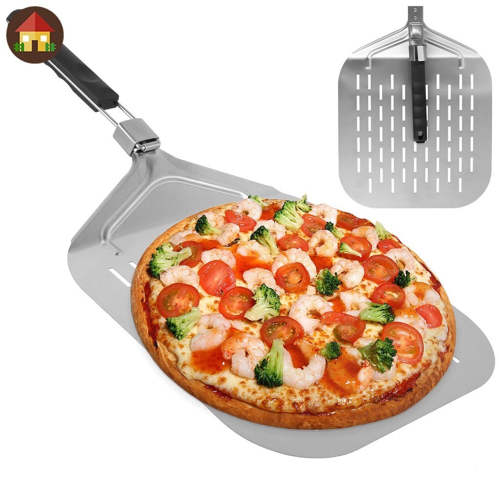 Perforated Pizza Peel สแตนเลสพิซซ่าไม้พายพับจับกันสนิมพิซซ่า Peel Paddle Non Stick พิซซ่าเปลี่ยน Peel 24.912.412.6 นิ้วสี่เหลี่ยมผืนผ้าพิซซ่า SHOPTKC0629