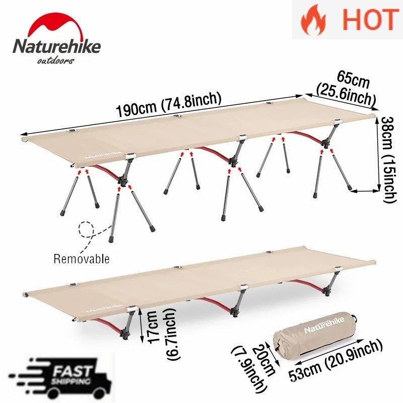 พร้อมสต็อกใหม่ Naturehike Camping cot เตียงพับได้ Tourist Camp-cot Ultralight แบบพกพาพับเตียง Campin