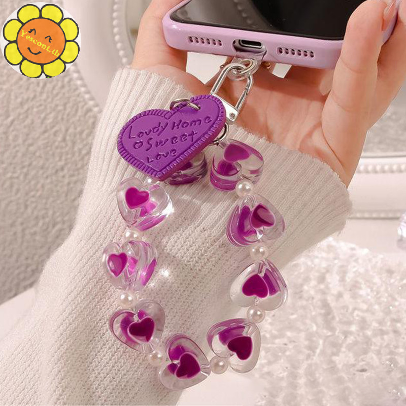 Yescont คริสตัล Love Heart Lanyard Anti-Lost สร ้ อยข ้ อมือสําหรับโทรศัพท ์ มือถือสายรัดข ้ อมือพวงกุญแจรถน ่ ารักโทรศัพท ์ Charm TH