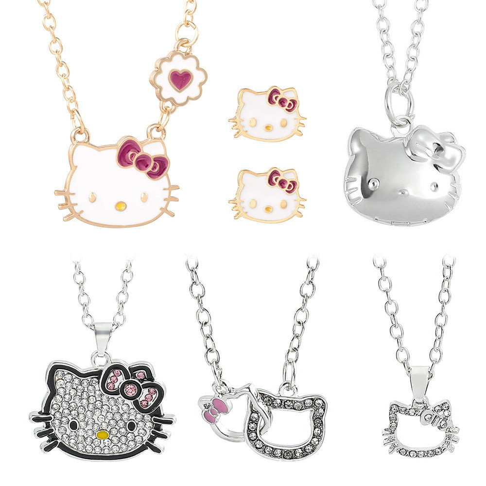 น ่ ารัก Rhinestone Hello Kitty จี ้ สร ้ อยคอสําหรับสาวประณีตการ ์ ตูน Clavicle Chain เครื ่ องประดับ