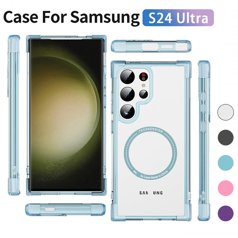 Luxury Thicken มุมกันกระแทกแม่เหล็กชาร์จเคสโทรศัพท์สําหรับ Samsung Galaxy S24 S23 S22 S21 หมายเหตุ 20 Ultra S22 Plus Hard Armor Cover