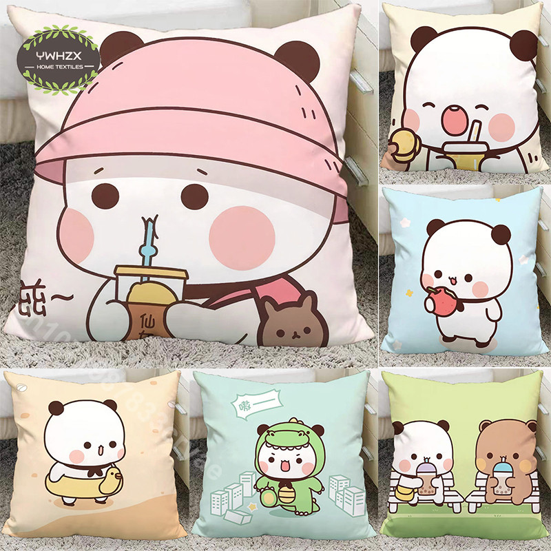 Bubu Dudu Panda พิมพ ์ หมอนการ ์ ตูน Kawaii เบาะโซฟาสแควร ์ ตกแต ่ ง Peachskin ปลอกหมอนตกแต ่ งบ ้ านของขวัญ