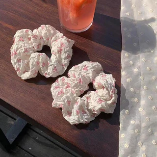 2024ins สไตล์ฤดูร้อน Sweetheart Soft Girl Scrunchy แหวนผมโบว์สีชมพู