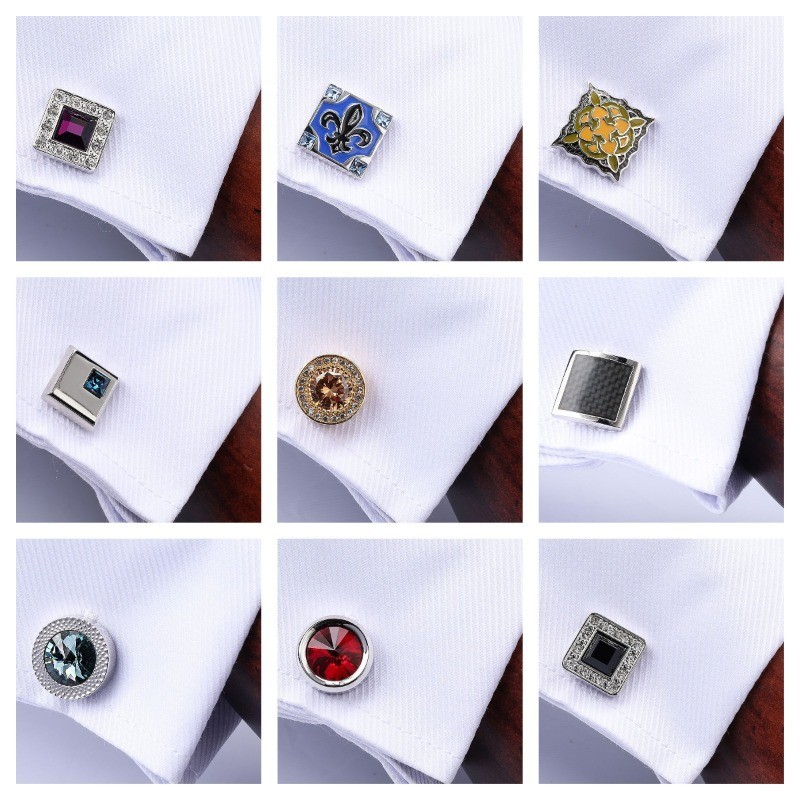 1 คู ่ Man คริสตัลฝรั ่ งเศสเสื ้ อ Cuff ปุ ่ มโลหะ Cuff Stud Cufflinks สําหรับชุดสูท Tuxedo