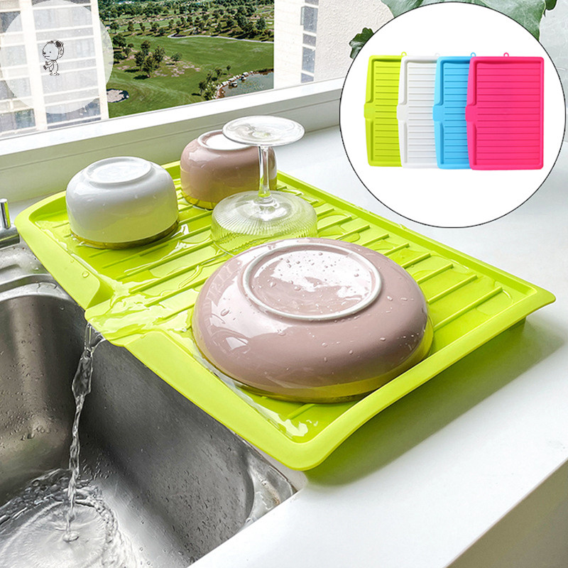 Moe ท่อระบายน้ําห้องครัวซิลิโคนจาน Drainer ถาดอ่างล้างจานขนาดใหญ่ Drying Rack Worktop Organizer Drying Rack สําหรับจานบนโต๊ะอาหาร TH