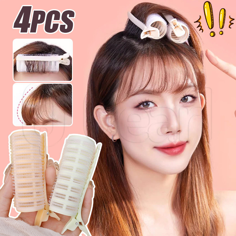 4 ชิ้น Lazy Bangs คลิปดัดผม-ผู้หญิง DIY Big Hair Roller Curler-Magic Self Grip ผม Roller - Self-Adhesive Salon Hairdressing Curler - ผมธรรมชาติรากปุยคลิปผม