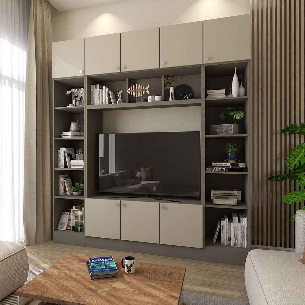 SB Design Square  ชุดวางทีวี 200 ซม. รุ่น Contini Plus สีครีม Mid Gloss
