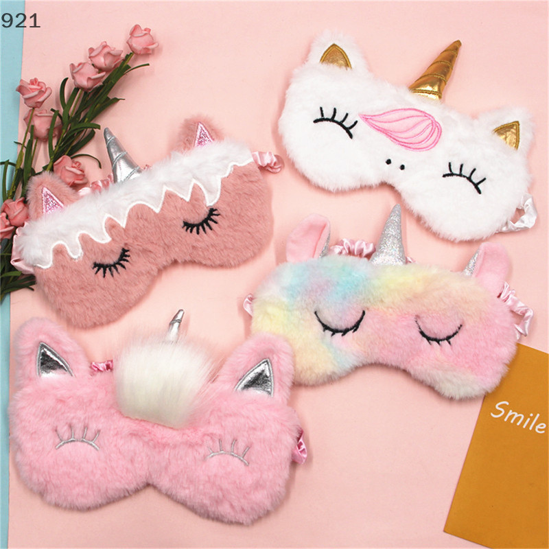 Uyueyanbbb Plush Unicorn หน้ากากแต่งหน้าเด็กน่ารัก Eye Cover การ์ตูน 3D Sleep Eye Mask Travel Eye Band Shade Rest Eyepatch Eye Blindfolds สสMnamn neck