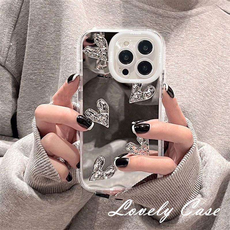 Ins OriginalสําหรับOPPO A79 A60 A78 A15 A16 A17 A18 A38 A7 A3s A54 A57 A58 A53 2020 ครีมกระจกเคสโทรศัพท์น่ารักINSน่ารัก 3D Heartsป้องกันซิลิโคนนุ่ม