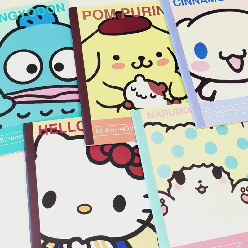 SANRIO การ์ตูน ซานริโอ ข5 โน๊ตบุ๊คน่ารัก คุโรมิ มายเมโลดี้ ความจุขนาดใหญ่ไดอารี่เส้นแนวนอนสมุดบันทึกบัญชีมืออเนกประสงค์